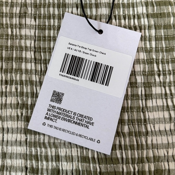 Princess Polly Dalanie Tie Strap Top Green Check - Picture 9 of 9